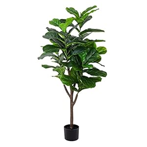 Yepdin Artificial Fiddle Leaf Fig Tree, 4ft Tall Fake Floor Plant with Plastic Pot for Office and Home Decor, Decorative Artificial Plant for Indoors and Outdoors, All Year Round Decoration