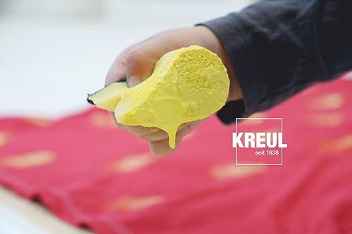 KREUL 28400 - Mucki Stoff-Fingerfarbe, 4 x 150 ml Gelb, Rot, Grün, Blau, leuchtkräftige Farben auf Wasserbasis für Kinder ab 2 Jahren