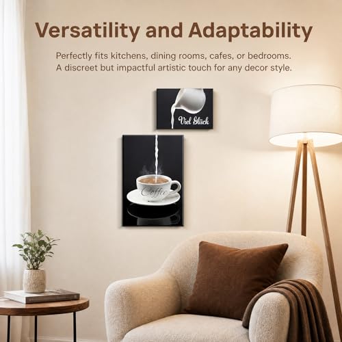 Ulluthu 2 Stück Kaffee Wandschild Wanddeko, Poster Kaffee Bilder, Modern Küche Wandbilder Kaffee Bar Wanddeko Leinwand Bilder Schwarz Kaffeetasse Wandbild für Café Bar Küche Restaurant Hause Deko