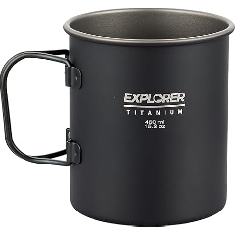 Explorer Bear Black Titanium Foldable Handle Camping Cup, 15.2 oz, 450 ml Cover