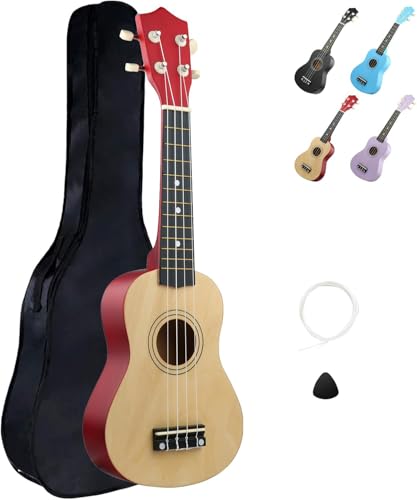 Image of LXS Soprano Ukulele Ukulele for Beginners - 21 inch Small Guitar Ukulele with Gig Bag, Standby String, Picks and Primary Tutorial (Wood Color)