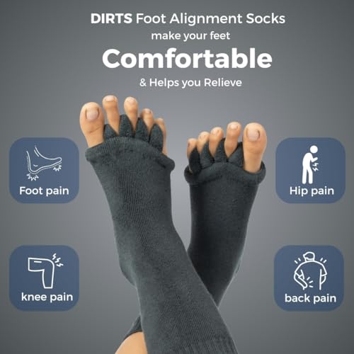 Image of DIRTS cotton Foot Alignment Socks 5 Toe seprator -Easing Bunion, Plantar Fasciitis, Hammer Toes, and Pain Relief |- Size UK6-9 (Grey, S)