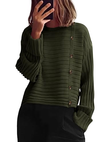 Image of PRETTYGARDEN Womens Sweaters Fall 2026 Casual Long Sleeve Crewneck Button Loose Winter Knit Pullover Sweater Tops