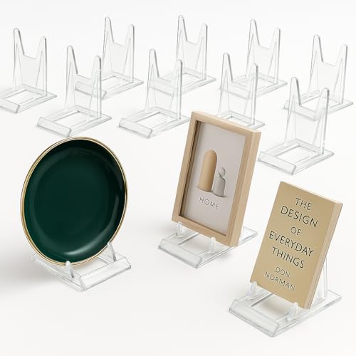 12-Pack Clear Adjustable Plate Display Stands, Multifunctional Acrylic Easels for Home & Retail - Ideal for Plates, Art, Photos & Books, Easy Assembly, Durable & Transparent Display Holders