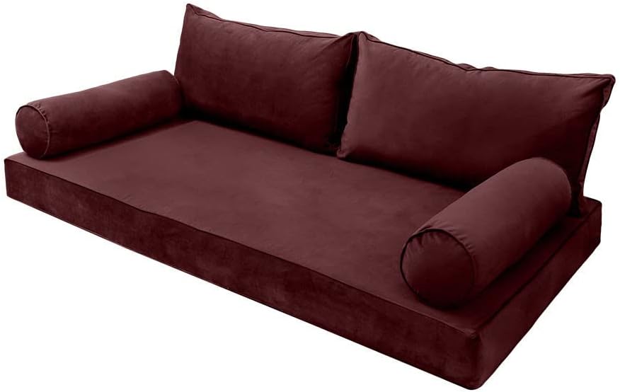 Prolinemax Style V2 Full Size Velvet Pipe Trim Indoor Daybed Bolster Pillow Cushion Mattress Fitted Sheet |Cover ONLY| AD368