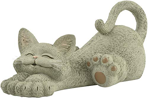 Whimsical Grey Cat Lounging Figurine Cute Collectible - Happy Cat Collection - Cat Lover Gifts for Women, Cat Lover Gifts for Men, Cute Cat Gifts, Cat Office Desk Accessories, Cat Desk Decoration