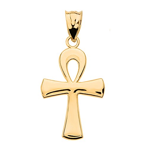 Polished 10k Yellow Gold Egyptian Ankh Cross Charm Pendant