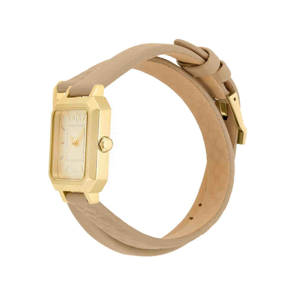 Armani Exchange zegarek dla kobiet, kwarcowy mechanizm z trzema wskazówkami i koperta o średnicy 27 mm ze skórzanym paskiem