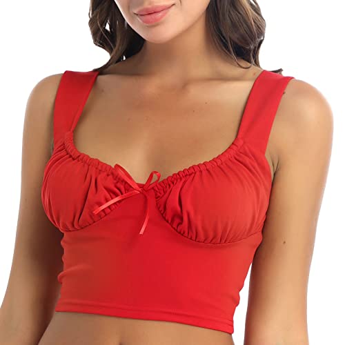 Women's Sleeveless Deep V Neck Tank Top Ruched Solid Cropped Vest Blouse