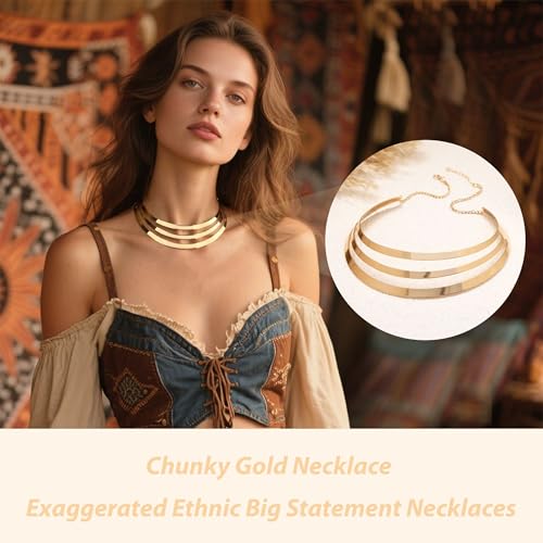 Long tiantian Chunky Gold Necklace Gold Necklace for Women Dainty Statement Choker Necklaces for Woman Exaggerated Ethnic Big Statement Necklaces Vintage Costumes Accessories for Women4