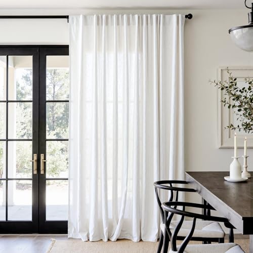Image of jinchan Linen Curtains Light Filtering Back Tab 100x96 Inch 1 Panel White