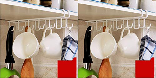 Image of Zollyss Multifunctional Alloy Steel Ceiling Hook, Sink Rack Cupboard Hanging Hook Shelf (Pack of 2) White