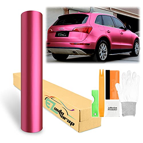 Free Tool Kit EZAUTOWRAP Satin Chrome Pink Car Vinyl Wrap Sticker Decal Sheet with Air Release - 36