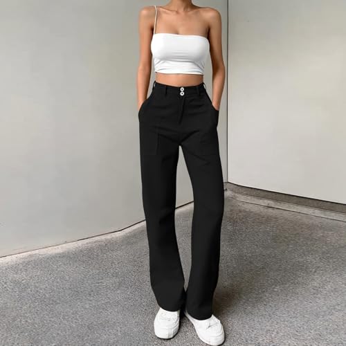 Womens Twill Pants Dressy Casual High Waisted Chino Pants Button Down Bootcut Straight Leg Work Trousers with Pockets3