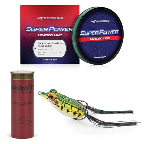 KastKing Superpower Braided Fishing Line Texas Edition - 65lb 4X 200yds with Hollow Body Weedless Frog Lure, Lifelike Leg Action, Topwater Bass & Snakehead Fishing Combo, Gift-Ready
