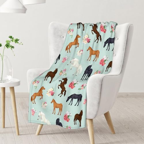 Mercuryelf Horse Blanket Gift - 40x50 Inches Aesthetic Throw Blankets for Kids - Mint Green Soft, Fuzzy & Warm Throws for Travel, Office