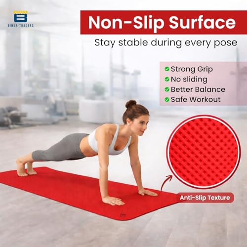 Image of Btag Premium TPE Yoga Mat for Women & Men | Anti-Slip Exercise & Gym Mat for Home Workouts | Lightweight & Durable | 8 mm (Red)