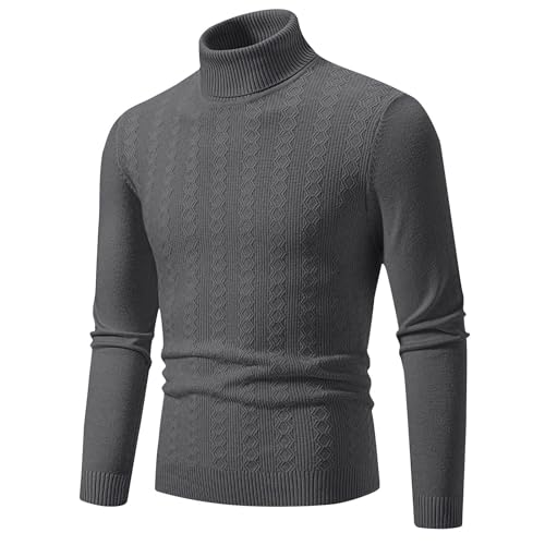 Men's Slim Fit Turtleneck Sweater Casual Knitted Twisted Pullover Fall Sweaters Long Sleeve Solid Color Warm Sweater