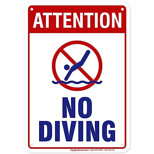 Attention No Diving Sign, 7x10 Inches, 55 mil thick HDPE (high density polyethylene), Made in USA by My Sign Center