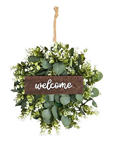 1 Pcs Corona de Puerta de Entrada, Eucalipto Artificial Guirnalda para Sala de Estar, Decoración de Paredes, Bodas, Primavera, Puerta de Entrada, Decoración de Festivales (con Base)