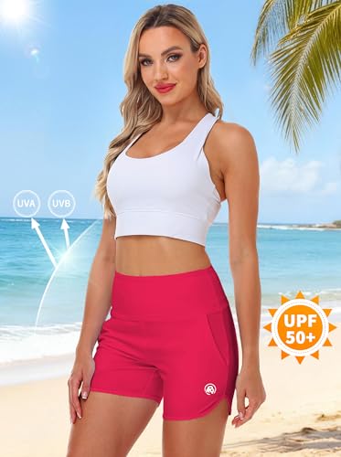Image of AOBUTE Womens High Waisted Swim Board Shorts UPF 50+ Quick Dry Swim Trunks with Pockets