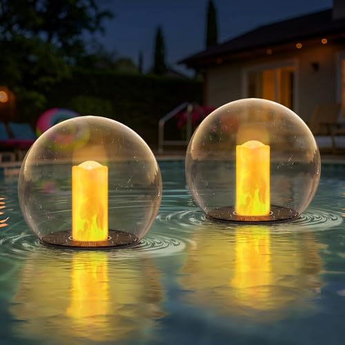 uuffoo 2-Pack 7.4x7.4 Solar Floating Pool Lights Ball Solar Powered Flickering That Float Candles Lights Outdoor Water-Resistant IP66 for Pond Garden Party Swimming Decor