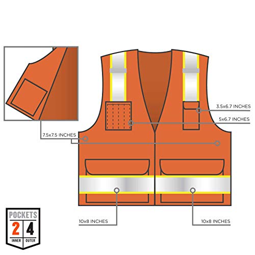 Image of Ergodyne Unisex Two-tone Class 2 Two Tone Surveyors Vest, Orange, Small-Medium US