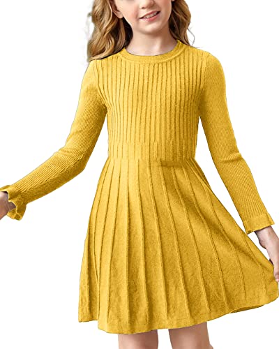 Little Girls Knit Sweater Dress Long Sleeve Ribbed Ruffle Dress Kids Pullover Dresses
