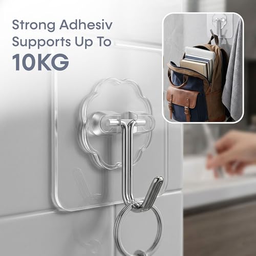 Image of Hooks for Wall Heavy Items, Set of 10, 10KG Capacity, Hook for Wall Hanging Without Drill, Heavy Duty Waterproof Adhesive Hooks for Bathroom, Kitchen & Home Storage