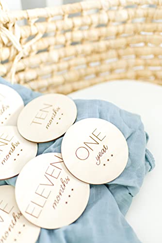 White Loft Modern Baby Monthly Milestone Cards – 13 Modern Monthly Baby Milestone Cards From Newborn To 1 Year – Wooden Monthly Milestones Baby Photoshoot Props – Baby Girl Or Baby Boy Newborn Gifts #TOP5