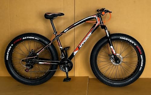 Image of Appebrow Jaguar Adult Unisex Fat Tyre Front Mountain Bike, 26-Inch Wheels, Disc Brakes, Orange and Black