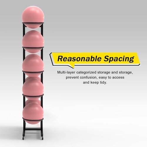 Movable Double-Sided Yoga Ball Storage Rack - 6-Layer Rolling Organizer Cart for Home Gym, Fitness Equipment, Space-Saving Design, Durable and Versatile Storage Solution