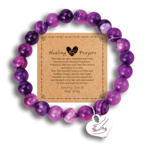 Encouragement Healing gifts,Natural Stone Amethyst Bracelet for Women,Those Facing Illness or Anxiety to Get Well Soon,Inspirational Gifts on Thanksgiving Christmas Valentine's Day