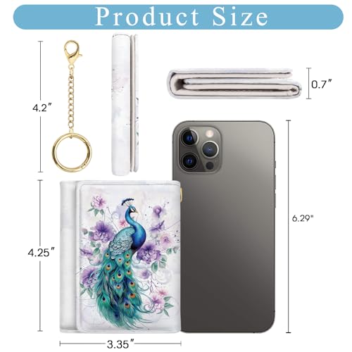 Image of Jogjam Womens Wallet, Peacock Floral Small Slim RFID Blocking Card Wallets, Trifold PU Leather Card Holder Wallet Organizer, Mini Pocket Cash Wallet with 7 Card Slots ID Window for Girls Ladies Wife