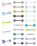 Vcmart 16mm Piercing Lengua 14G Acero Inoxidable Metal Barbells Corazón Estrella Barra de Lengua Joyas