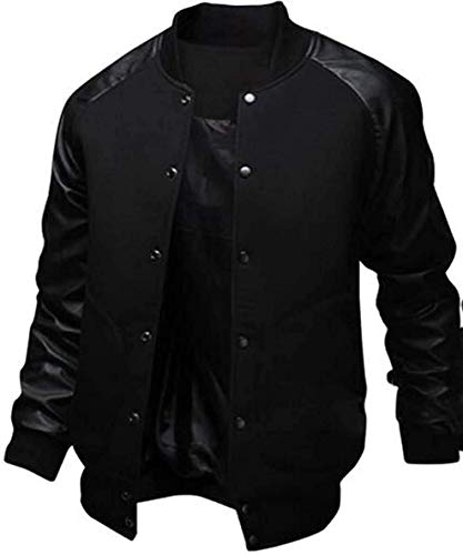 Men's Fashion Splicing Leather Sleeve Baseball Varsity Bomber Jacket