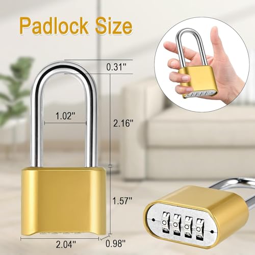 Image of Heavy Duty 4-Digit Combination Padlock Brass | Resettable Code Lock with 10,000 Combinations & 8mm Hardened Steel Shackle | High Security Metal Padlock for Gym, Locker, Gate & Travel (Gold)