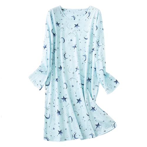Image of American Trends Nightgowns for Women Long Sleeve Cotton Blend Sleepwear, Knee Length Night Gowns Sleepshirts House Lounge