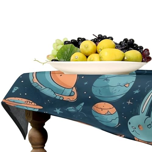Nappe de table rustique lin lavable lapin espace déco 140 x 140 cm