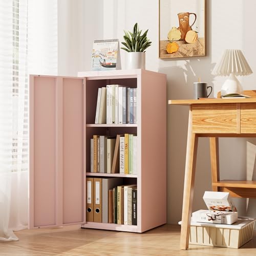 SUPEER Metall Aktenschrank Büro mit Einzeltür,Ordnerschrank 88x40x35 cm, 2 höhenverstellbare Ablagen,Robustes Metallspind für Dokumente, Akten & Bürozubehö(pink)