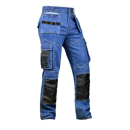 FASHIO FF Men’s Utility Work Jeans – Denim Cordura Work Pants with Holster Tool Pockets, Heavy-Duty Trouser for Men