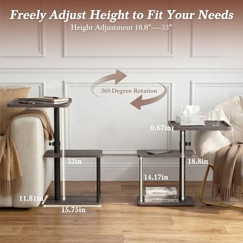 Image of Faesun C Table End Table Adjustable Height, 360Swivel TV Tray Table for Small Spaces, Small Nightstand for Living Room, Bedroom, Gray