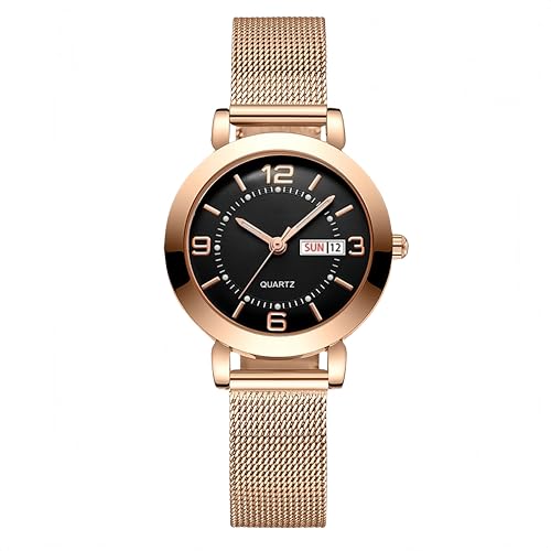 Montre pour femme avec bracelet en acier inoxydable étanche affichage calendrier