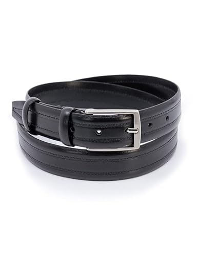 Casa das Peles - Cinturón de Hombre - Cuero - 125 cm - Negro - Piel Genuina - Con Hebilla Metálica - Con 2 Pespuntes Lineales - Muy Clásico y Elegante Cover