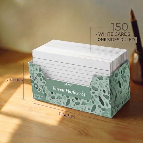 Image of Turron Unpunched Blank Index Flash Cards (150, White, 3 x 5 Inch, 1-Side Ruled)
