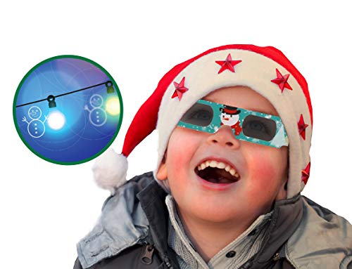 Holiday Specs 3D GLASSES-12pk Holographic glasses, Look through Glasses at your Holiday Lights and see Snowmen, Snowflakes, Santa, Gingerbread Men, Candy Canes or Reindeer Appear before your Eyes!