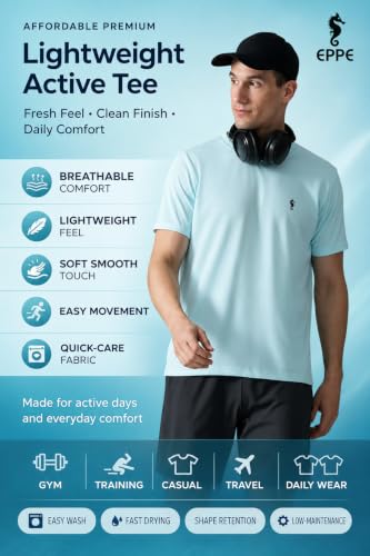 Image of EPPE Men's Round Collar T-Shirt | Regular & Dry Fit Summer Stylish Casual Tee | Polyester Half Sleeve T-Shirts for Men.