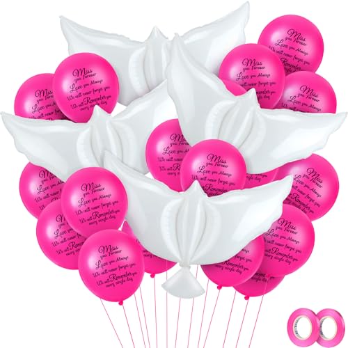 Image of Skylety 36 Pcs Memorial Balloons to Release with Dove Balloon,Rose Red | Helium, Remembrance for Heavenly Birthday, Memorial Services, Release in Sky Ceremony, Forever in Hearts Messages