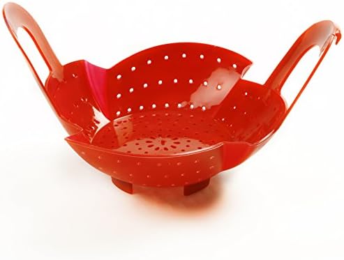 Norpro Silicone Steamer Basket With Locking Handle, 8.75 By 8.5 By 3.5-Inch, Red