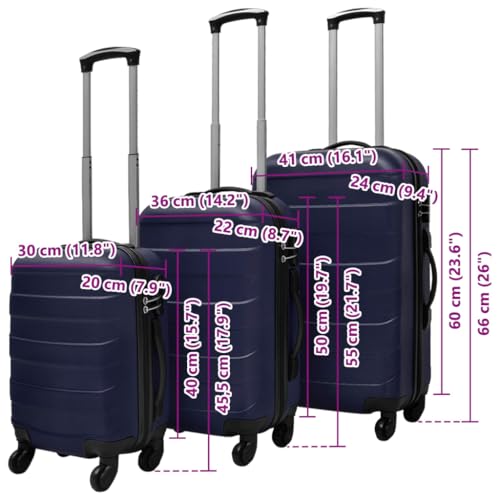 vidaXL 3X Hartschalenkoffer Blau Reisekoffer Kofferset Reise Koffer Trolley